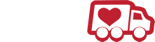 A clean, red and white graphic icon of a delivery box truck featuring a large heart symbol on the side cargo area, set against a transparent background.