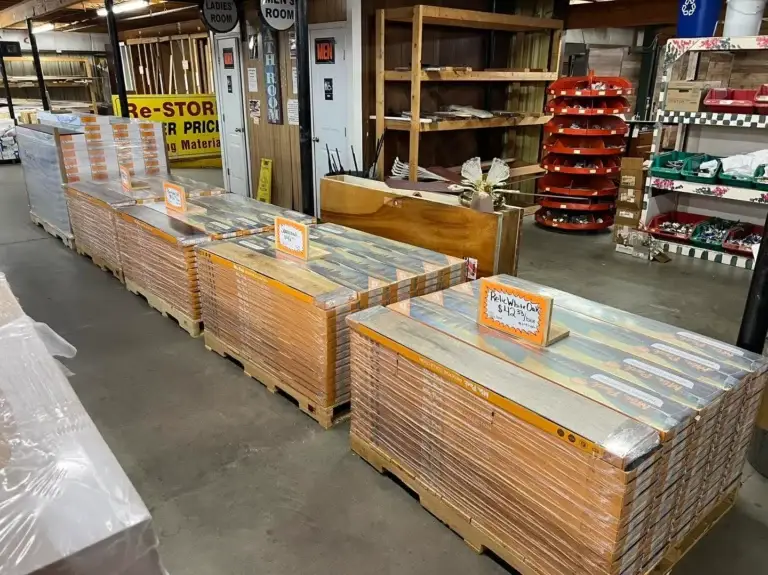 Flooring Planks on Wooden Pallets at The Re-Store Warehouse