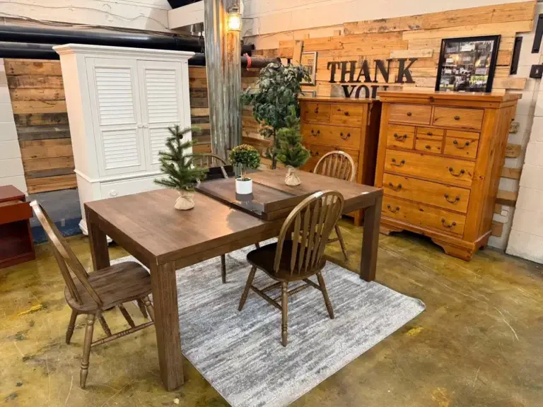 Rustic Wooden Dining Table & Chairs Display at The Re-Store Warehouse