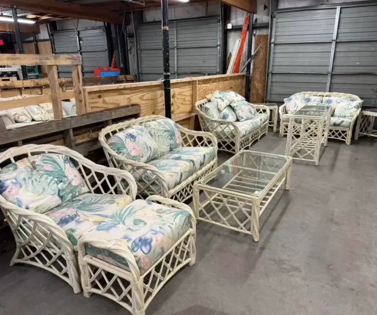 White Rattan Sunroom Furniture Set at The Re-Store Warehouse